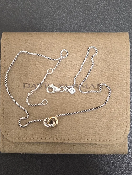David Yurman Two-Tone Petite Cable Linked Necklace Silver and 14kt Gold NWOT - Picture 6 of 6